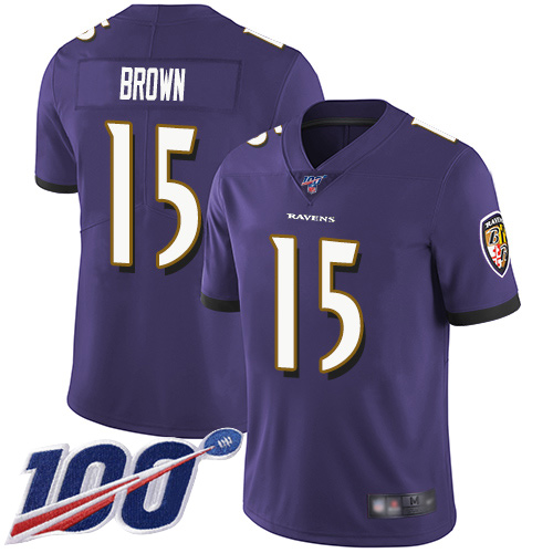 Baltimore Ravens Limited Purple Men Marquise Brown Home Jersey NFL Football #15 100th Season Vapor Untouchable